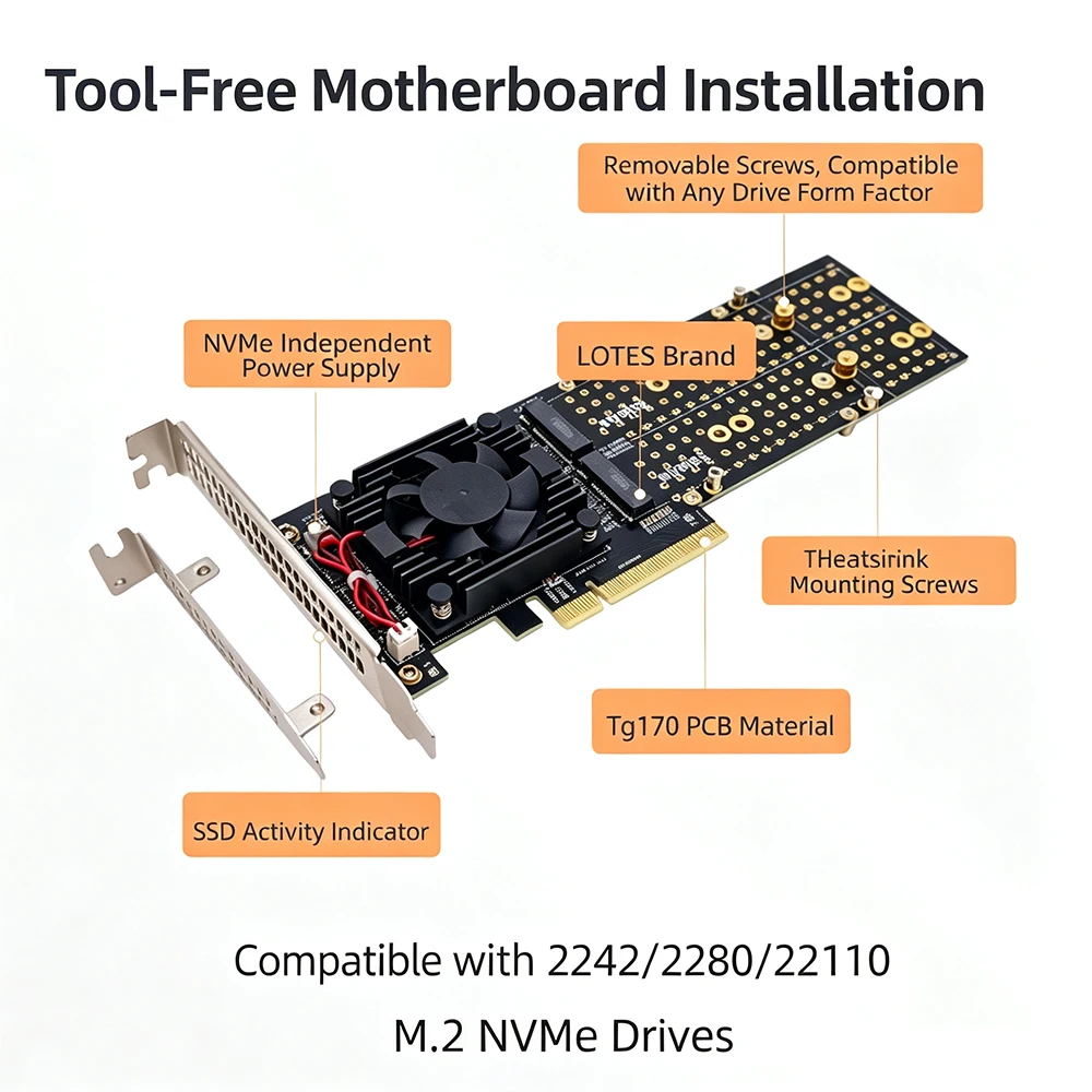 Kartu Ekspansi PLX8747 Quad M. - Quad M.2 Nvme Pcie Bifurcation Card ulasan dan harga