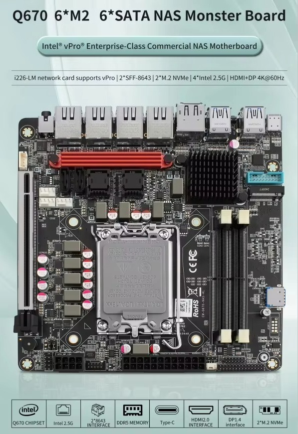 Motherboard NAS In-tel VPro Q6 - Lga 1700 Ddr5 Itx Motherboard ulasan dan harga